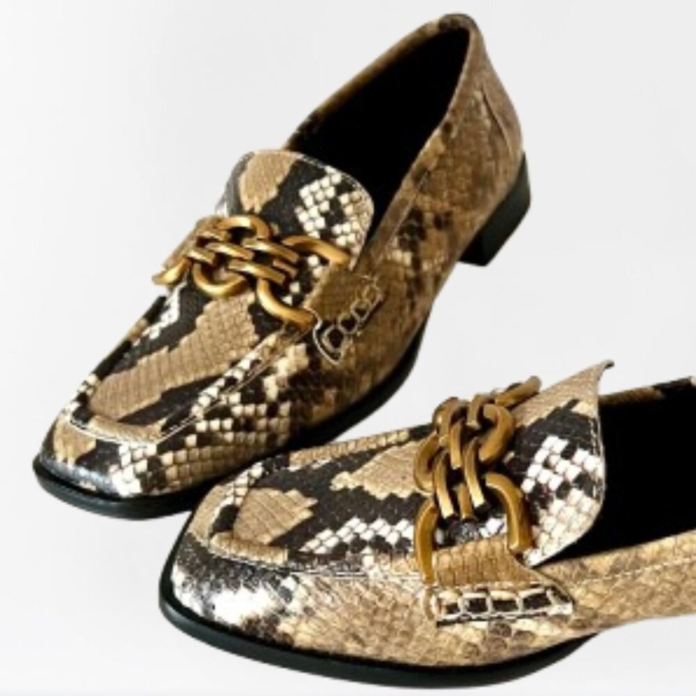 NEW Zara Animal Print 100% Leather Snakeskin Loafers, Size EU 37